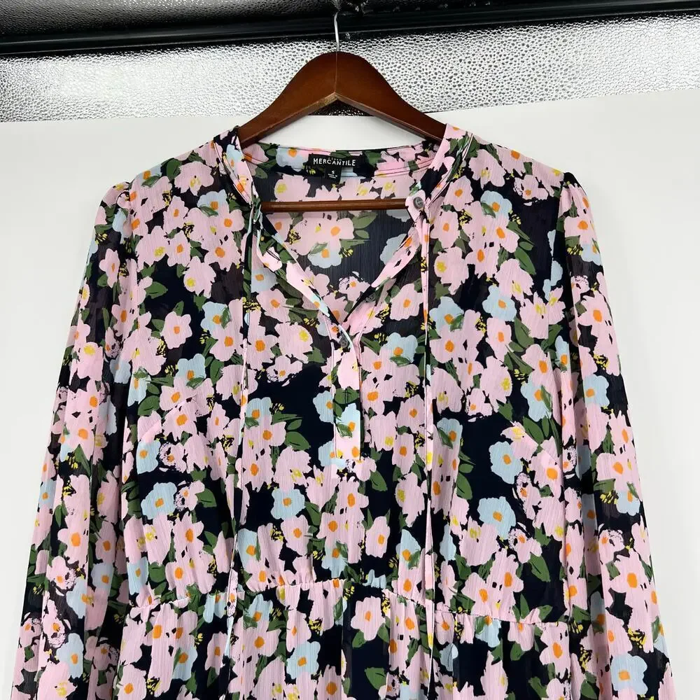 J Crew Mercantile Drapey Tie Front Dress In French Floral Chiffon size small